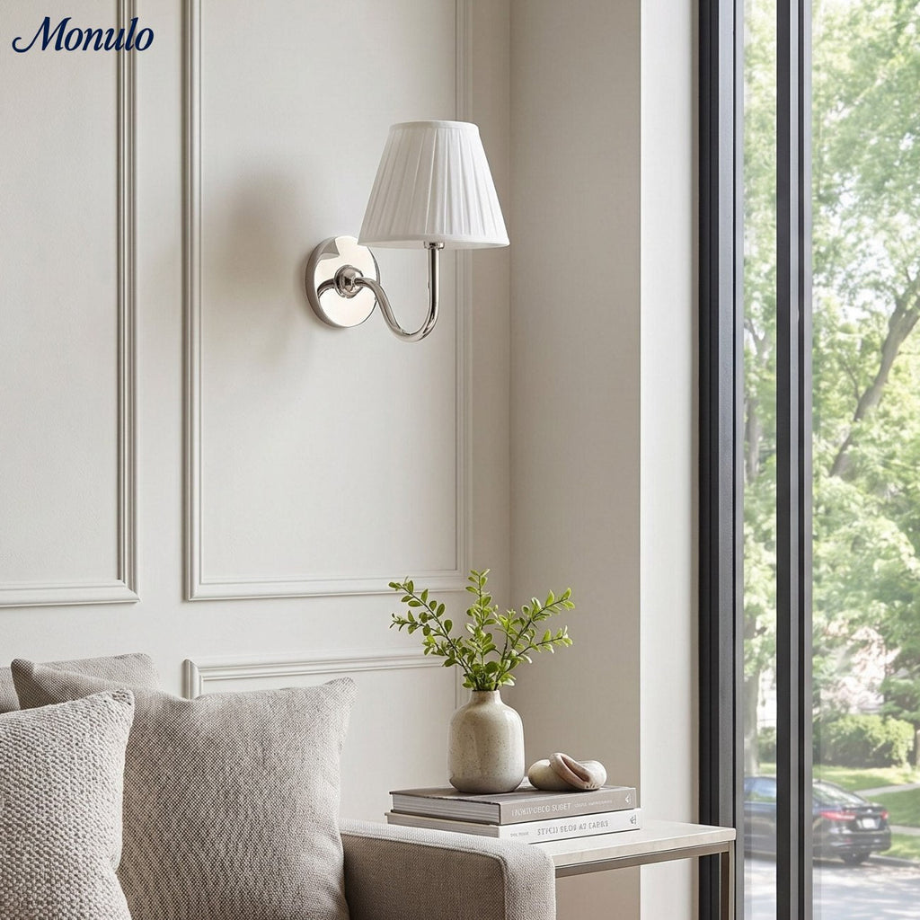 Luvora Fabric Shade Wall Sconce with Drum Shade - Classic Pleated Sconce Light | Souliia