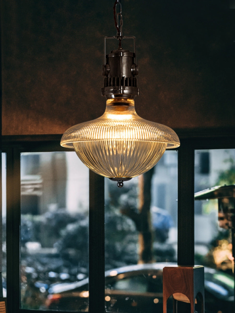 Ribbed Glass Pendant Light - Contemporary Brass and Glass Pendant for Kitchen and Living Room | Souliia