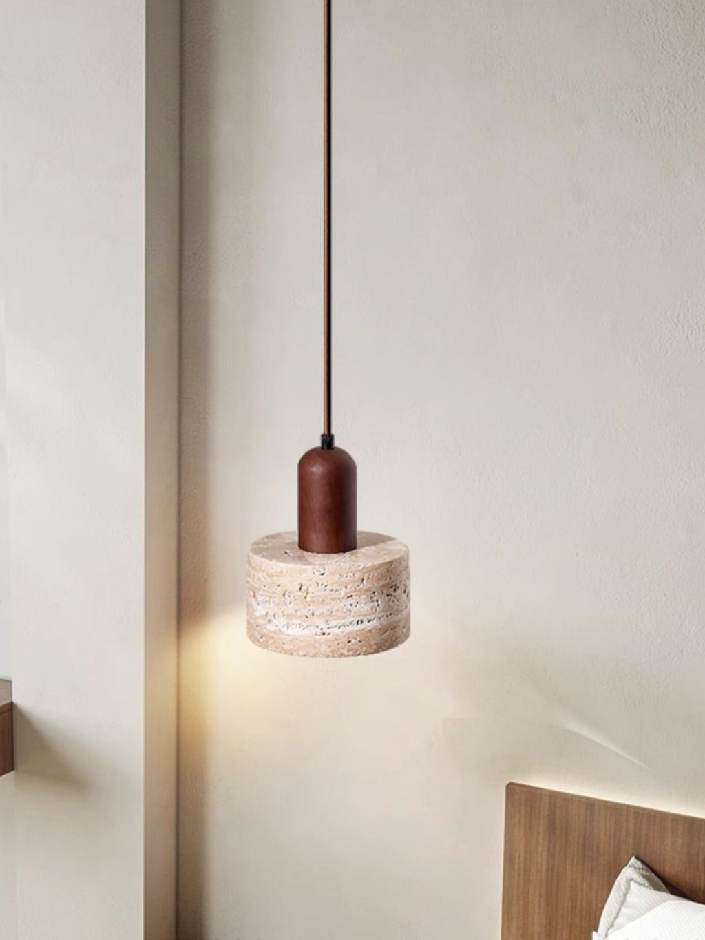 Travertin Japanischer Wabi-sabi Stil Nachttisch-Pendelleuchte für Schlafzimmer | Souliia