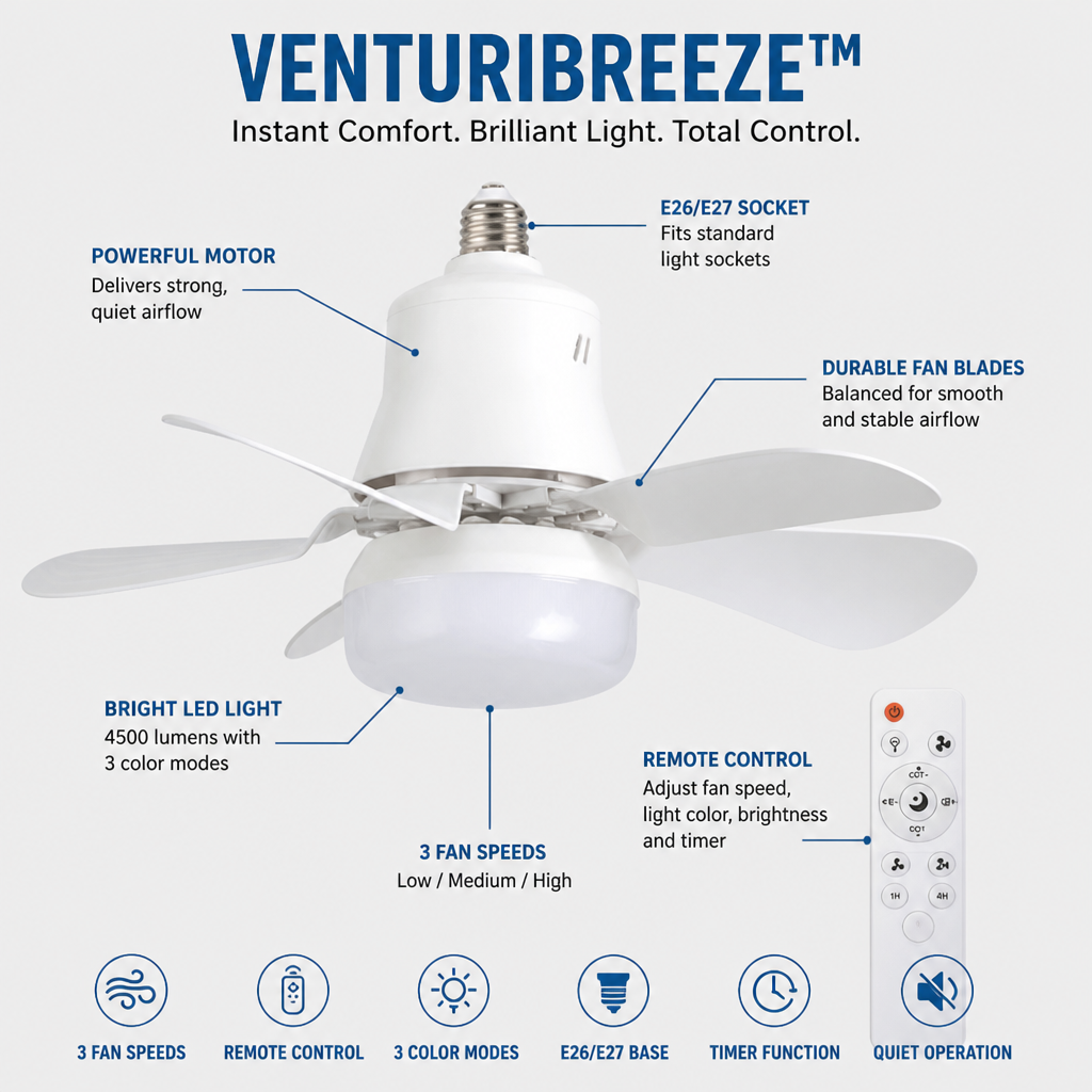 VenturiBreeze — Instantly Command Cool Air and Brilliant Light Without the Hassle - Souliia