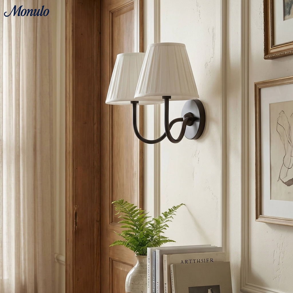Luvora Fabric Shade Wall Sconce with Drum Shade - Classic Pleated Sconce Light | Souliia