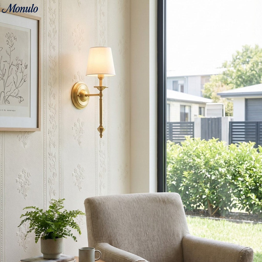Rowan Fabric Shade Wall Sconce in Antique Copper - Vintage Luxury Light for Interiors | Souliia