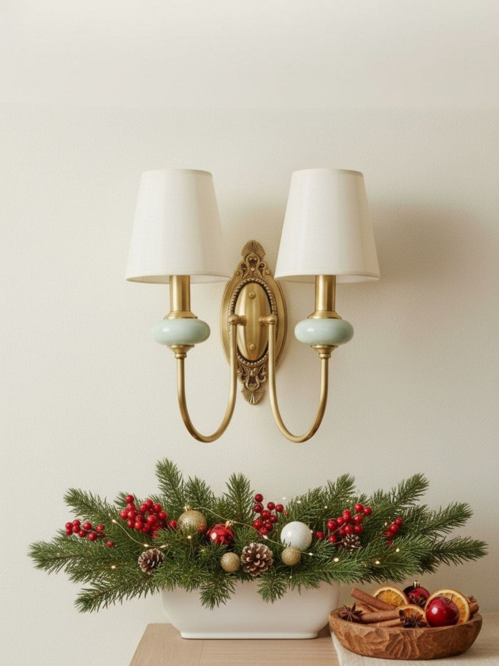 Rowan Classic Fabric Shade Sconce – Ceramic Wall Light for Hallway or Bedroom | Souliia