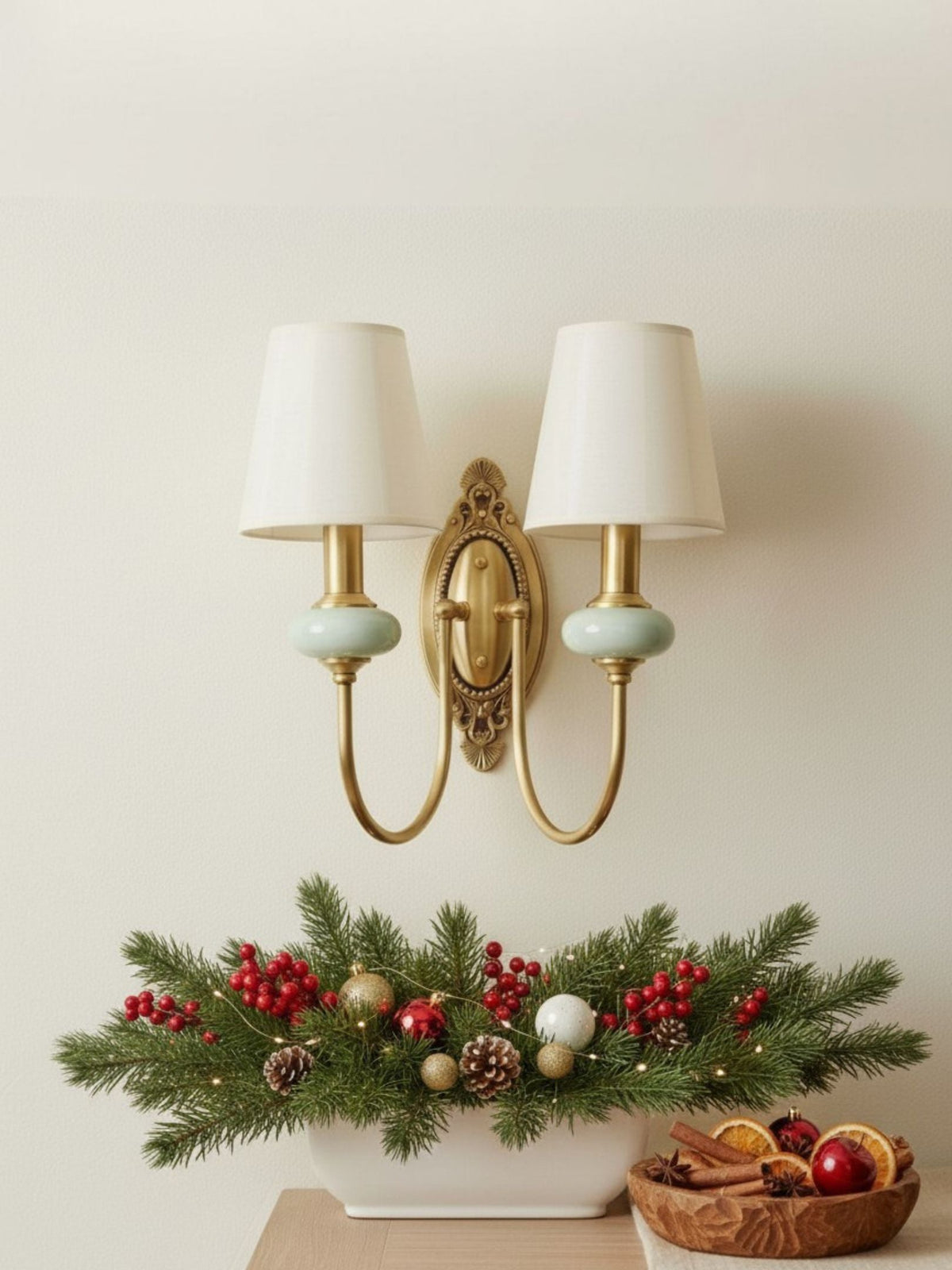 Rowan Classic Fabric Shade Sconce – Ceramic Wall Light for Hallway or Bedroom | Souliia