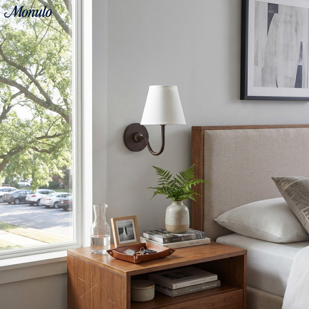 Luvora Fabric Shade Wall Sconce with Drum Shade - Classic Pleated Sconce Light | Souliia