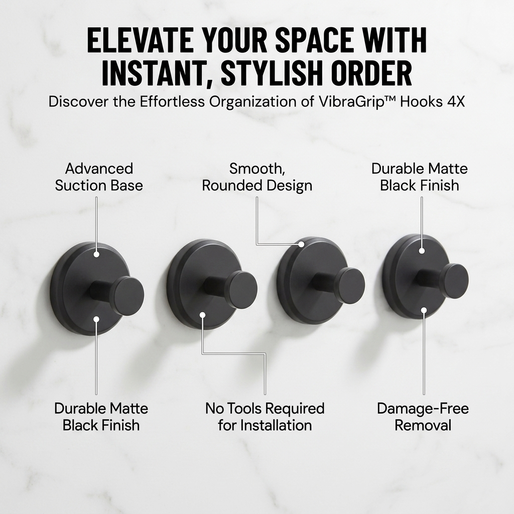 VibraGrip Hooks 4X — Transform Clutter into Instant, Stylish Order Without a Single Nail - Souliia