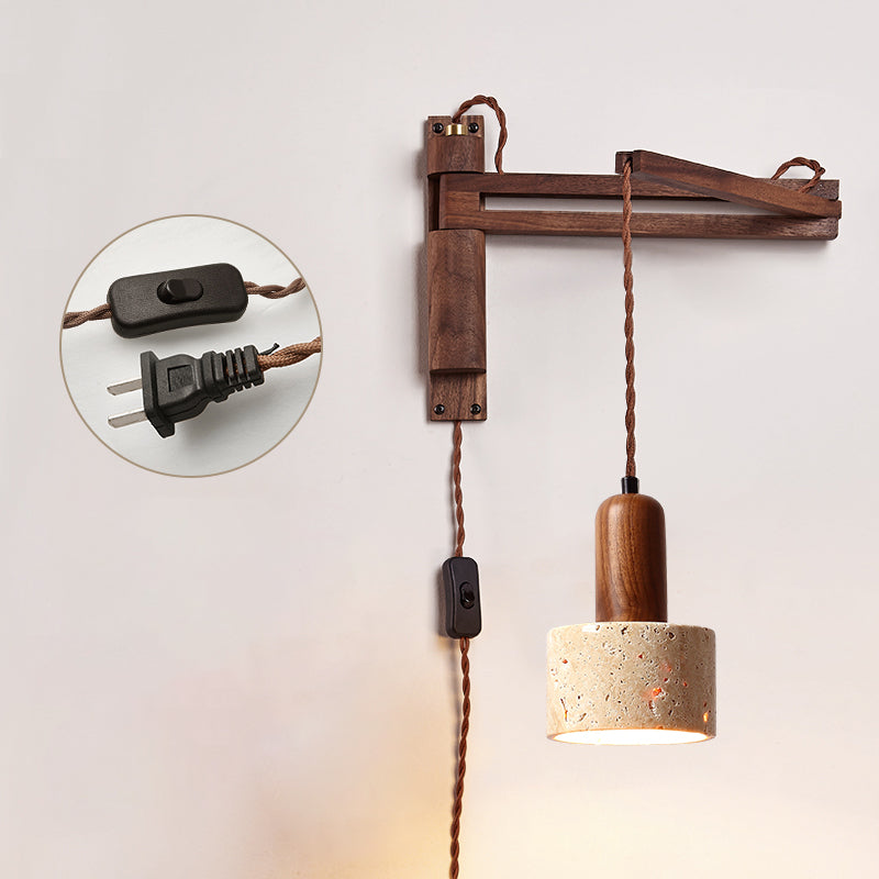 Tia Travertine Swing Arm Plug-in Sconce | Souliia