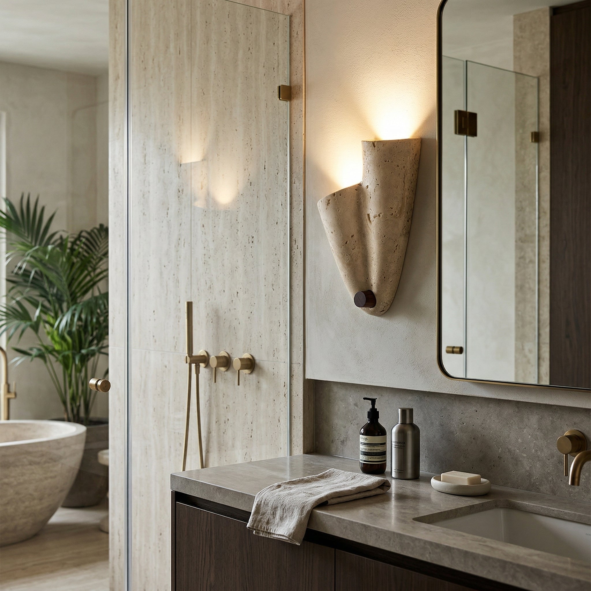 Travertin Wandleuchte – Minimalistischer Steinfackel-Dekor für Wohnzimmer | Souliia
