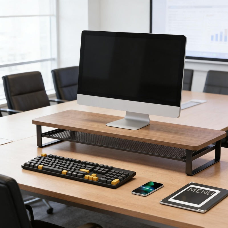 Monostand Dual-Tier Computer Stand — Raised Monitor Platform and Compact Storage Drawer