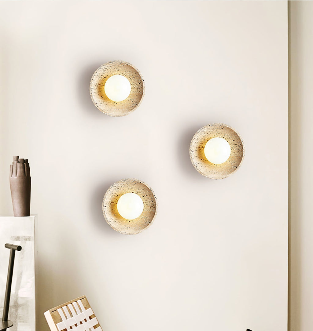 Retro Wabi Sabi Travertine Lunar Eclipse Wall Light M07 | Souliia