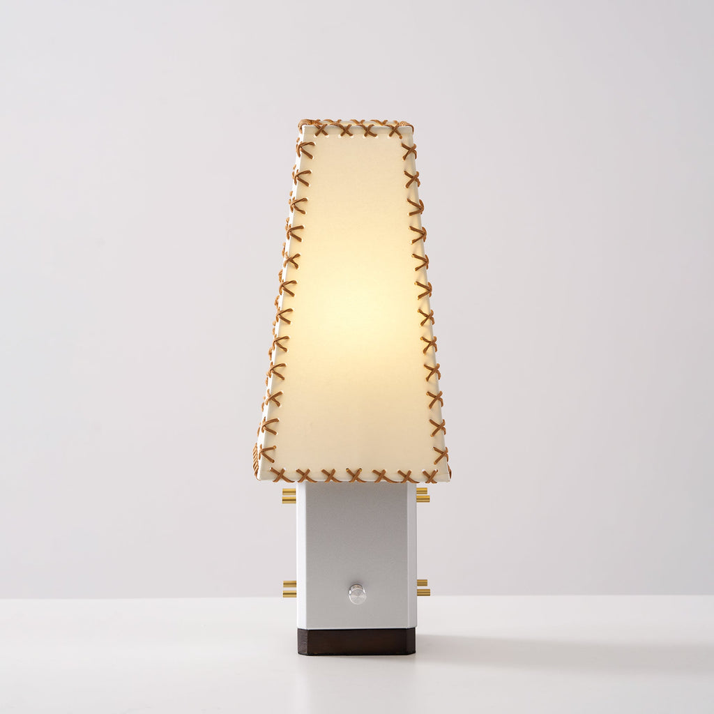 Modern Geometric Metal Table Lamp – Parchment Shade for Bedroom Nightstand Lighting | Souliia