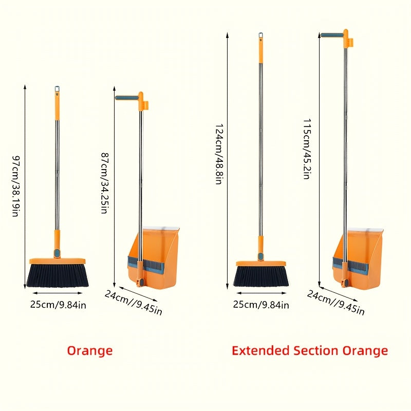 Cleansweep Pro Long-Handle Broom & Dustpan Set — 360° Rotating Head, Built-In Comb Teeth