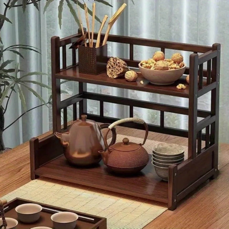 Woodhaven Freestanding Multi Tier Wooden Tea Station Organizer