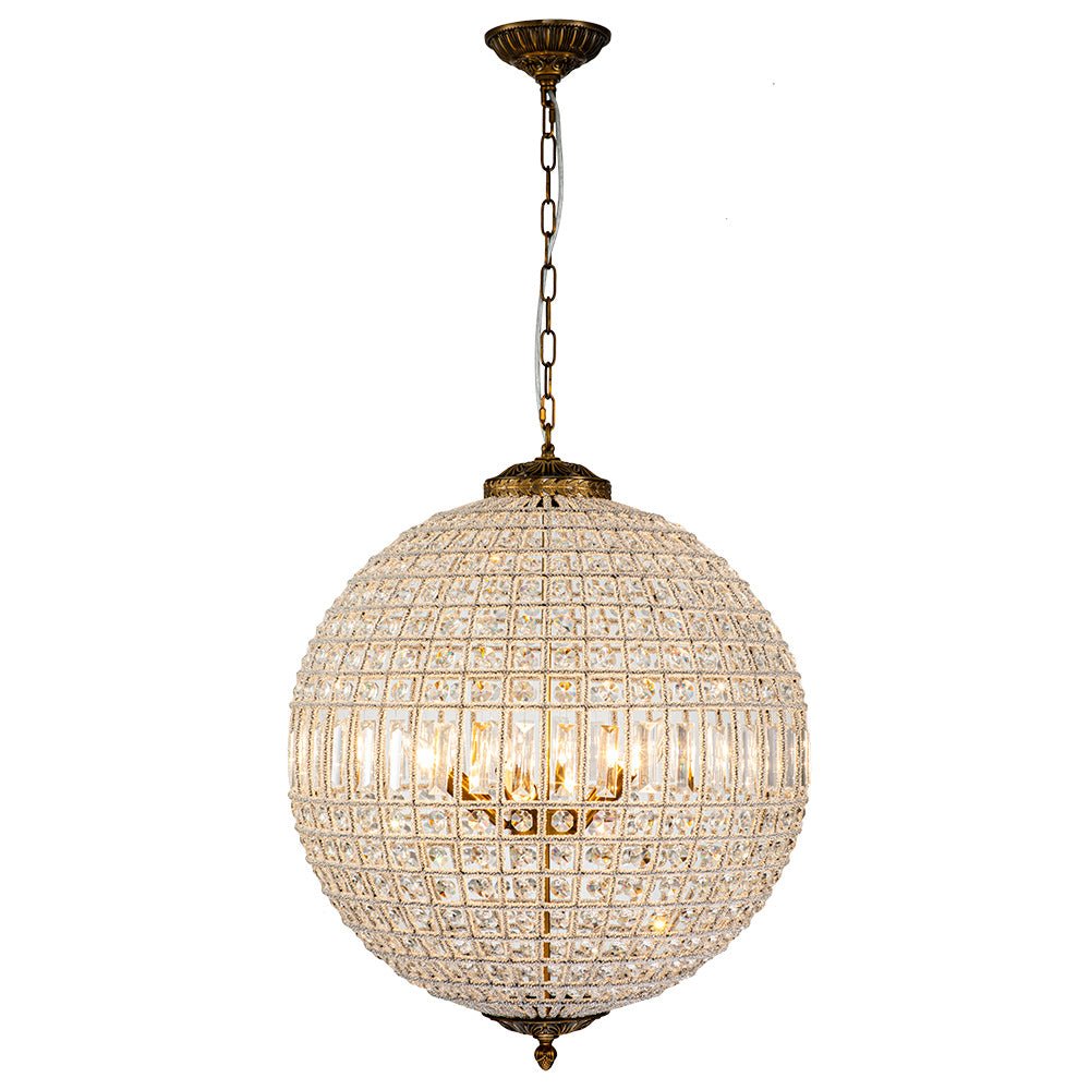 Luxurious Vintage Crystal Globe Chandelier with Antique Brass Finish | Souliia