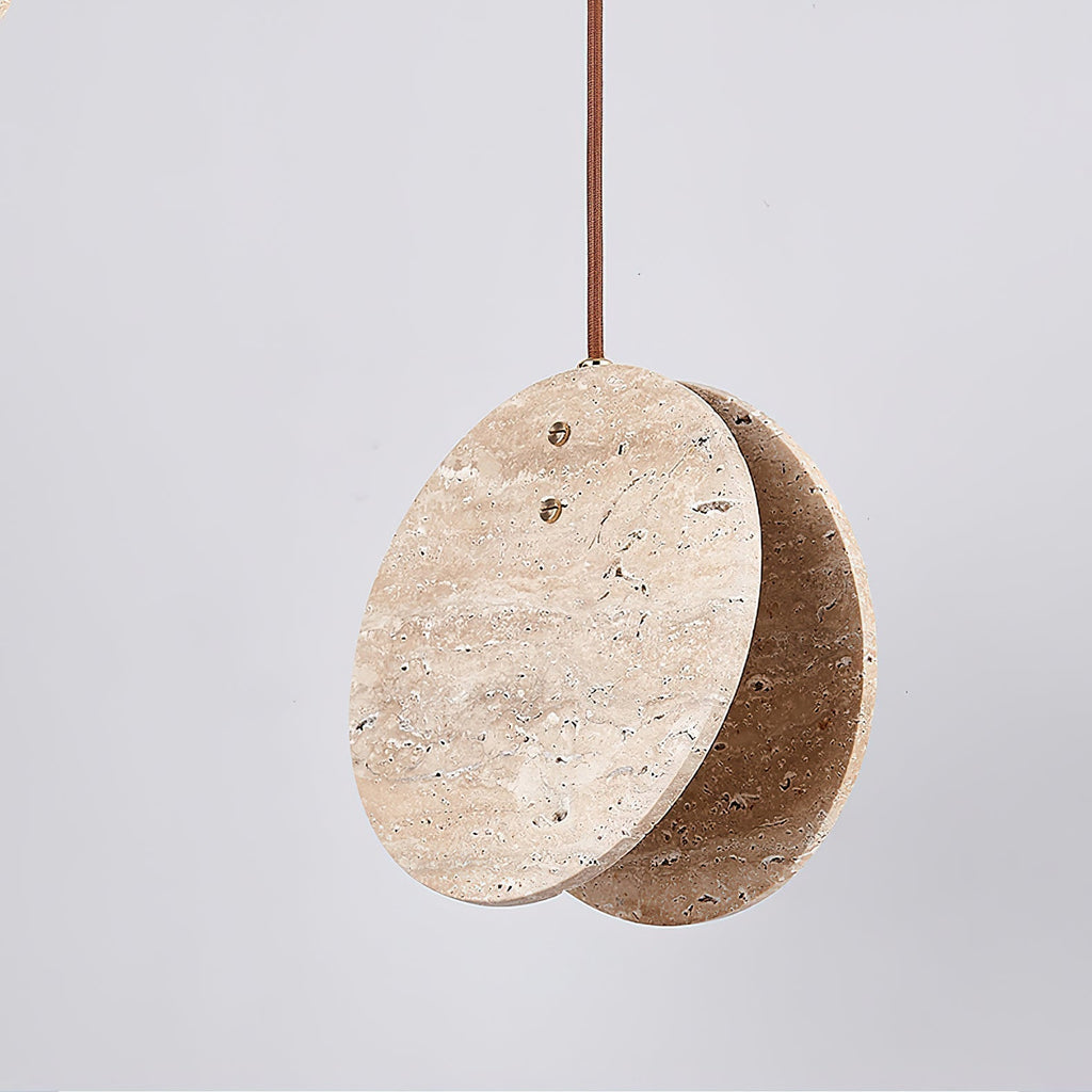 Stone Textured Disc Travertine Pendant Light M04 | Souliia