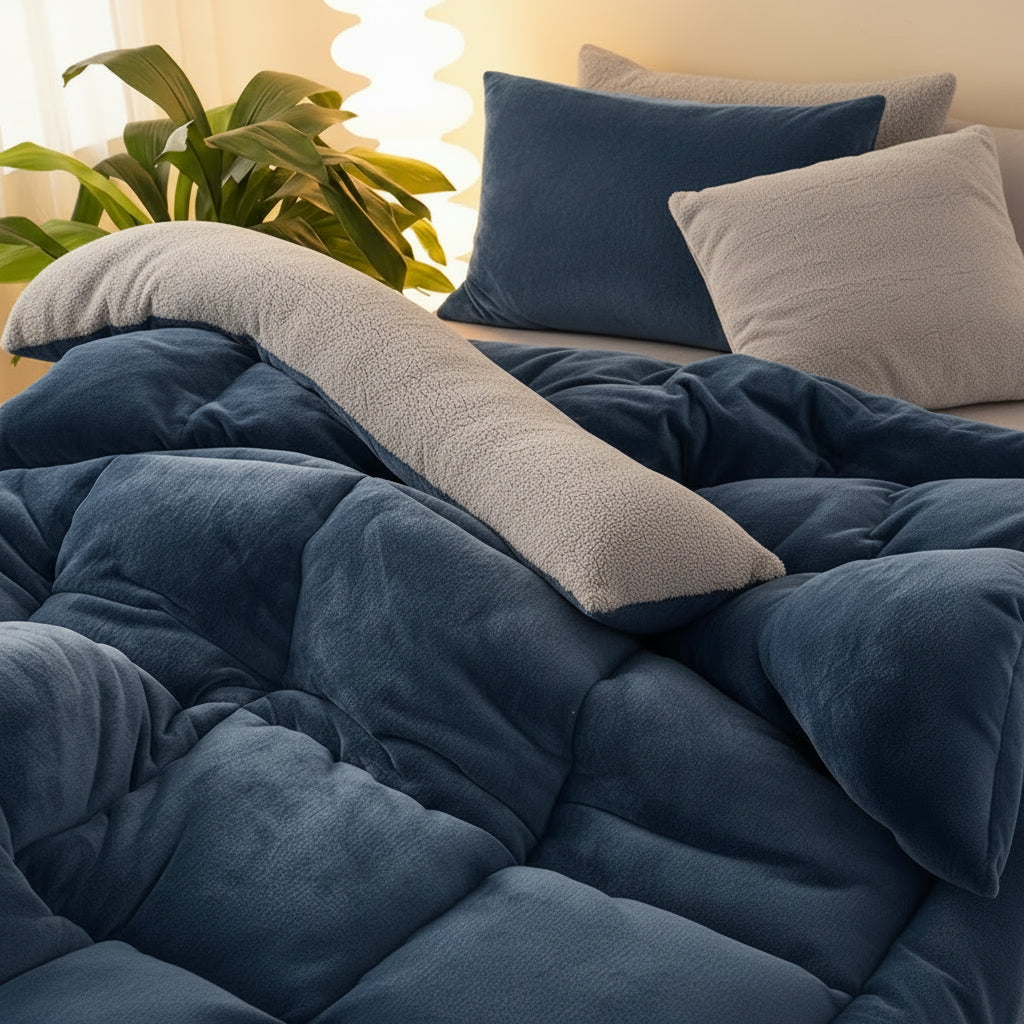 Velvloft Lamb Fleece Bed Comforter — Grid Pattern