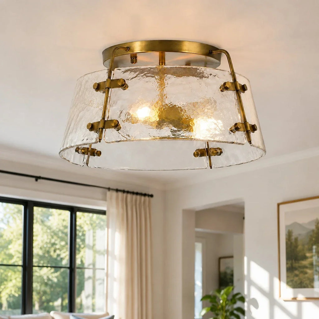 Rustic Industrial Clear Glass Semi Flush Ceiling Light for Kitchen and Living Room | Souliia
