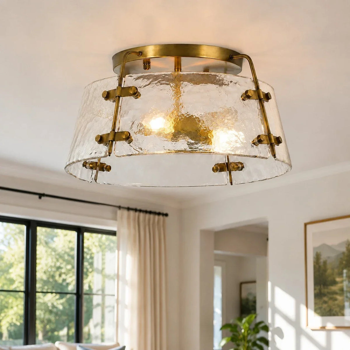 Rustic Industrial Clear Glass Semi Flush Ceiling Light for Kitchen and Living Room | Souliia