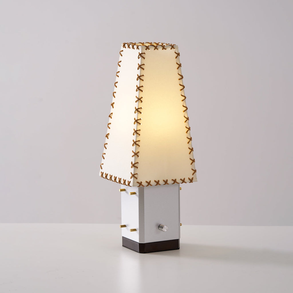 Modern Geometric Metal Table Lamp – Parchment Shade for Bedroom Nightstand Lighting | Souliia