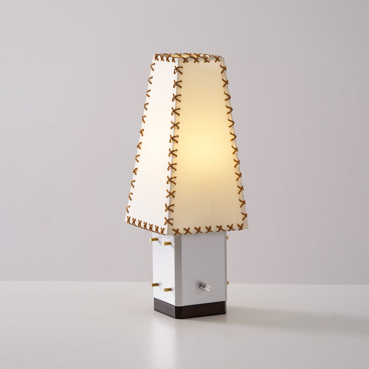 Modern Geometric Metal Table Lamp – Parchment Shade for Bedroom Nightstand Lighting | Souliia