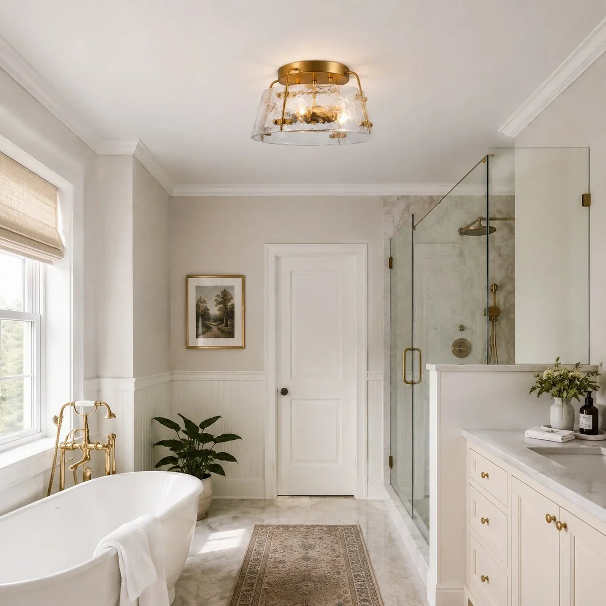 Rustic Industrial Clear Glass Semi Flush Ceiling Light for Kitchen and Living Room | Souliia