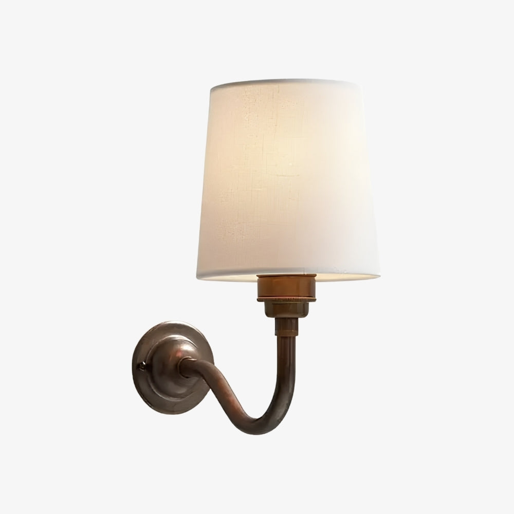 Solmire Fabric Wall Sconce - Vintage Linen Cotton Shade with Curved Metal Arm for Bedroom and Hallway | Souliia
