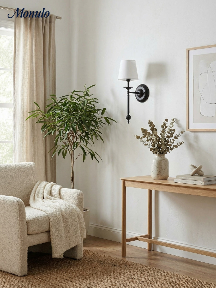 Rowan Fabric Shade Wall Sconce in Antique Copper - Vintage Luxury Light for Interiors | Souliia