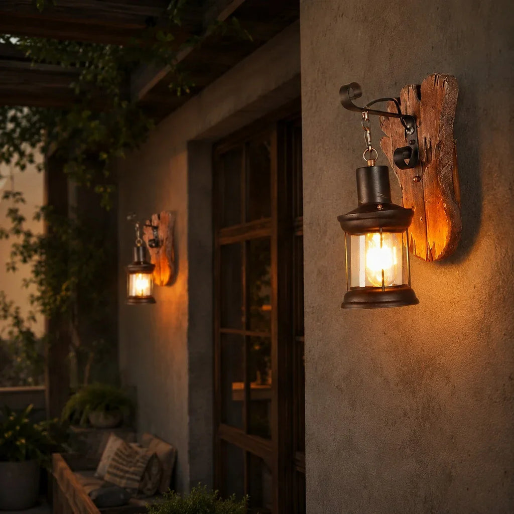Rustic Ship Wood Industrial Wall Sconce Lamp | Souliia