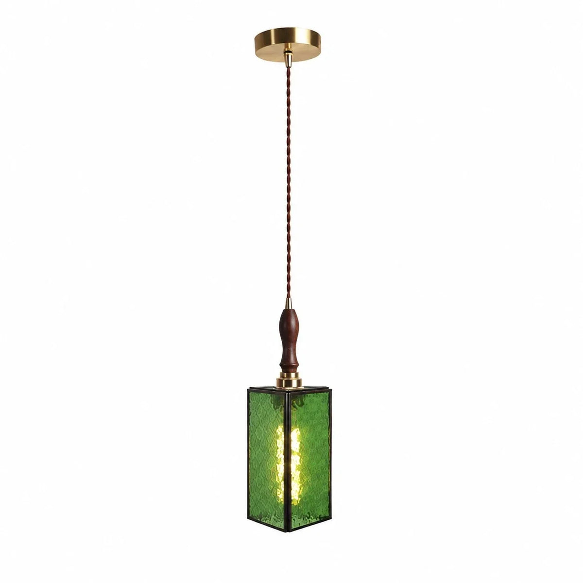 Vintage Textured Glass Pendant Light with Wood Accent | Souliia