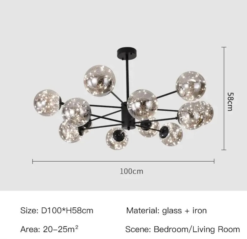Luminex Glass Chandelier — Iron Frame, 12 or 16 Heads, LED Glow