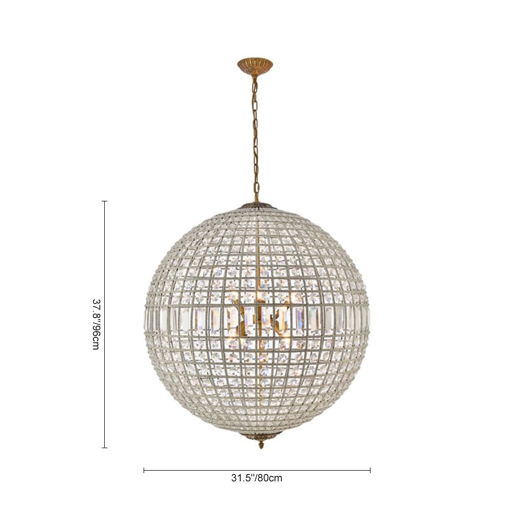 Luxurious Vintage Crystal Globe Chandelier with Antique Brass Finish | Souliia