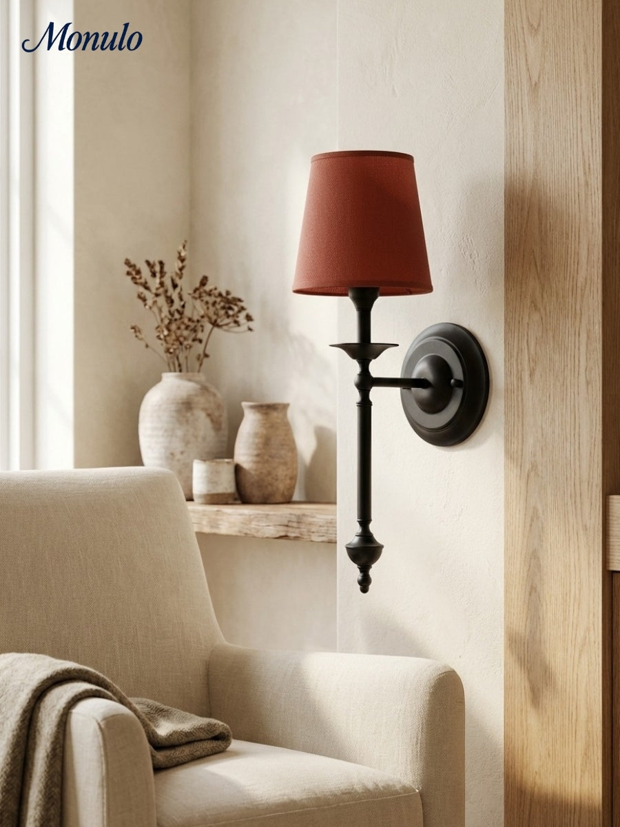 Rowan Fabric Shade Wall Sconce in Antique Copper - Vintage Luxury Light for Interiors | Souliia