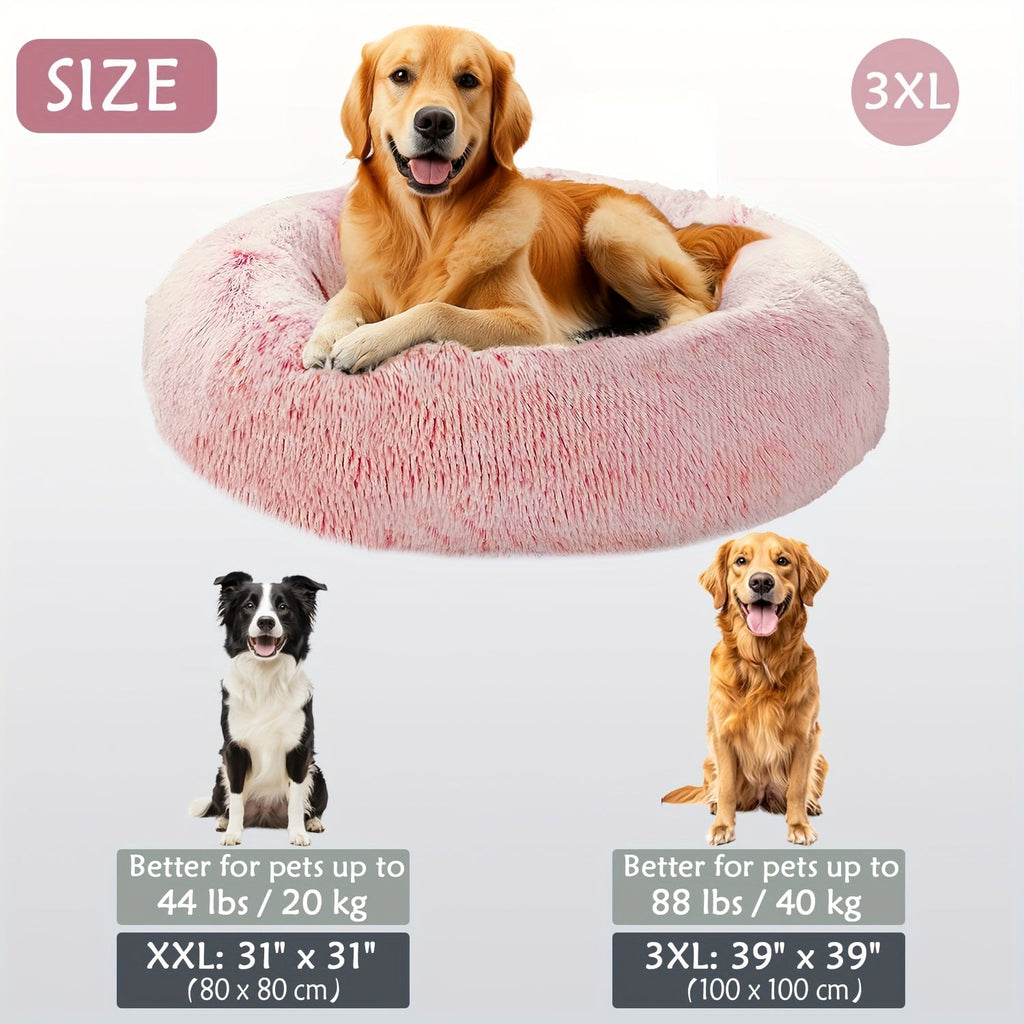 Hugafur Donut Pet Bed — Soft Faux Fur Cushion, Raised Rim Support