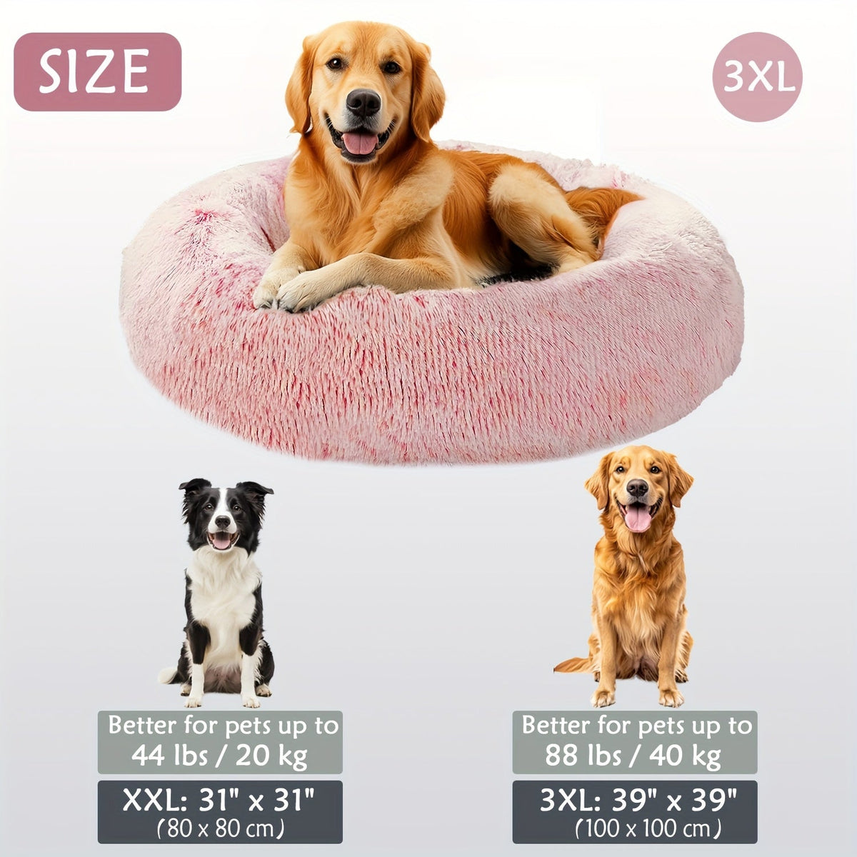 Hugafur Donut Pet Bed — Soft Faux Fur Cushion, Raised Rim Support