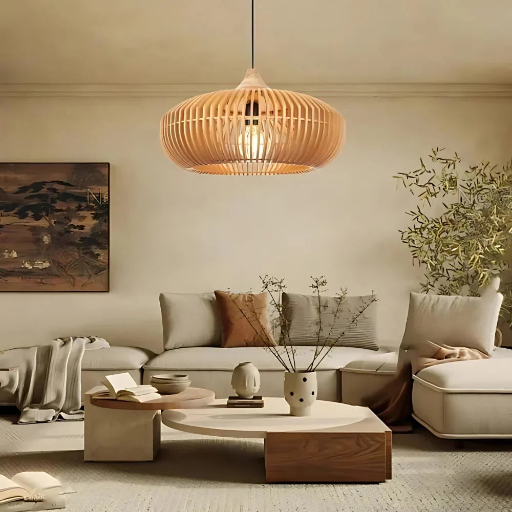 The Halo of Zen Japandi Wood Pendant Light | Souliia