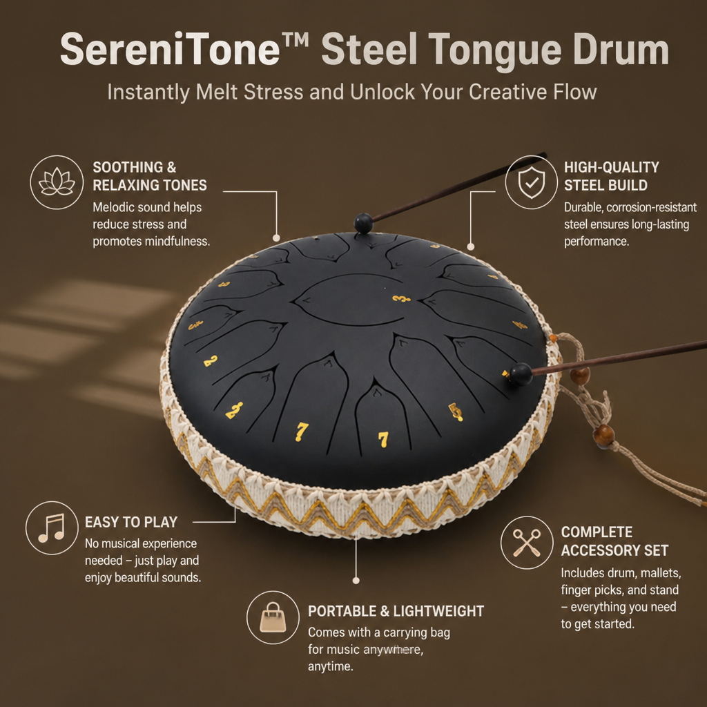 SereniTone Steel Tongue Drum — Instantly Melt Stress and Unlock Your Creative Flow - Souliia