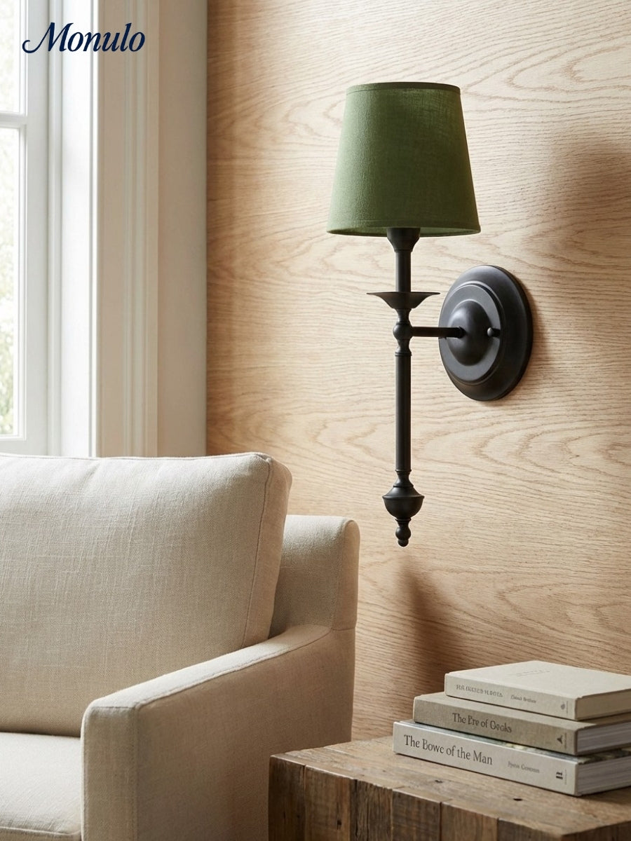Rowan Fabric Shade Wall Sconce in Antique Copper - Vintage Luxury Light for Interiors | Souliia