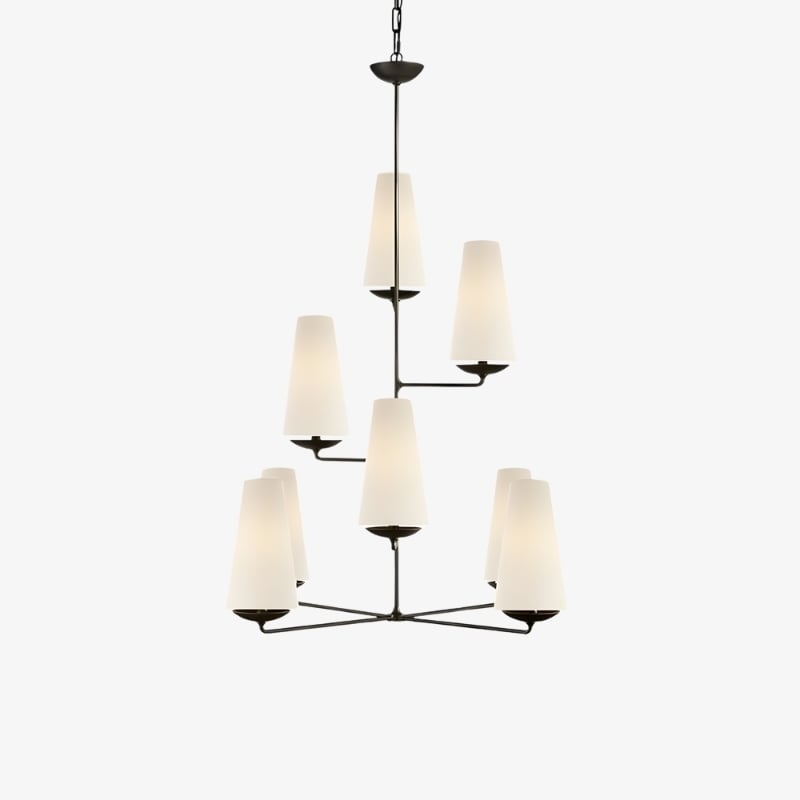 Rowan Tiered vertical Multi-Head Chandelier - Modern Metal and Fabric for Living Rooms and Foyer | Souliia