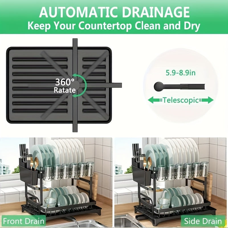 Two-Tier Draining Rack with Drainage System - Souliia