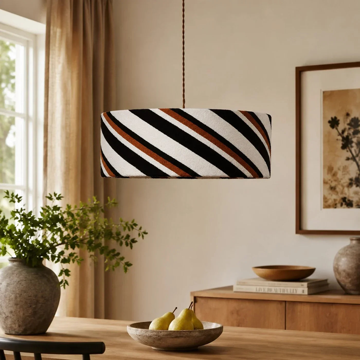 Gestreifte Stoff Trommel Pendelleuchte | Souliia