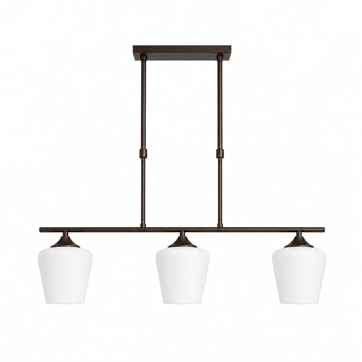 Strellux Linear Kronleuchter mit weißen Opalglas-Schirmen - Kaffee-Brauner rustikaler Stil für Esszimmer | Souliia