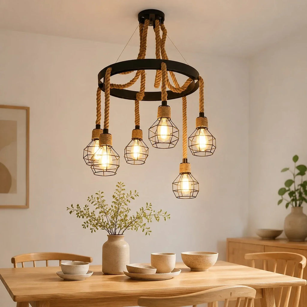 Rustic Farmhouse Rope Chandelier | Souliia