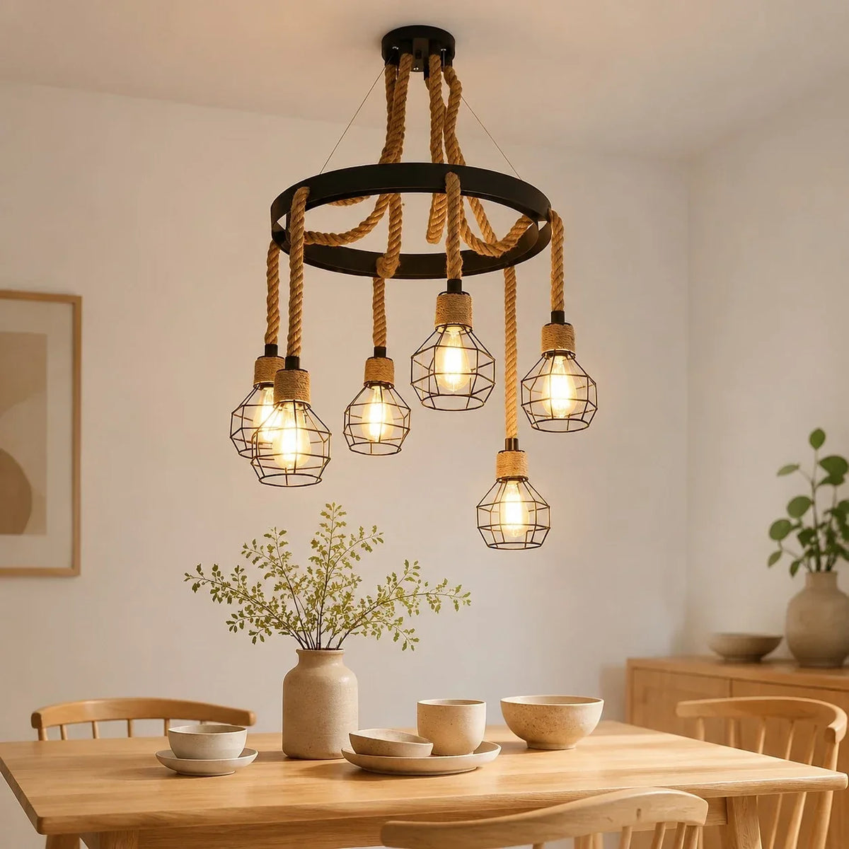 Rustic Farmhouse Rope Chandelier | Souliia
