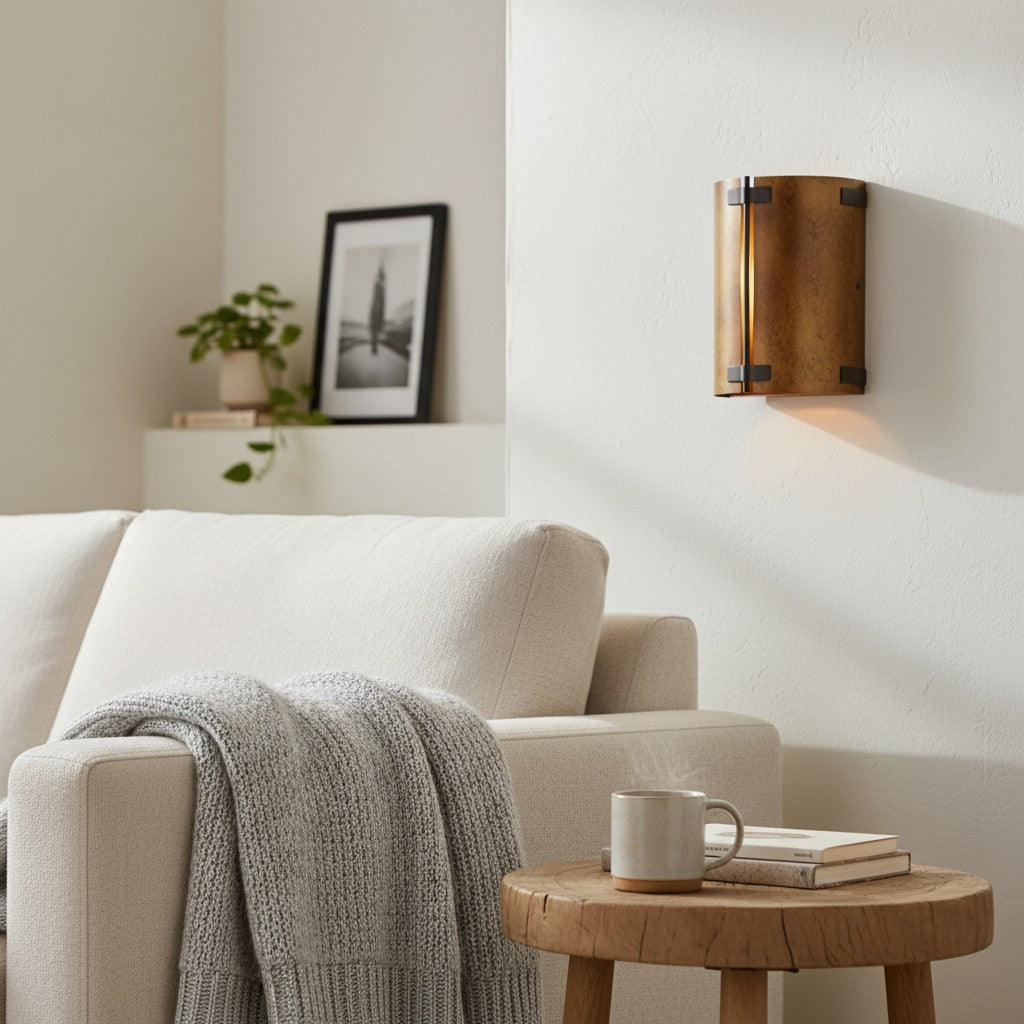 Rustivon Curved Wall Sconce - Vintage Metal Light for Bedroom | Souliia
