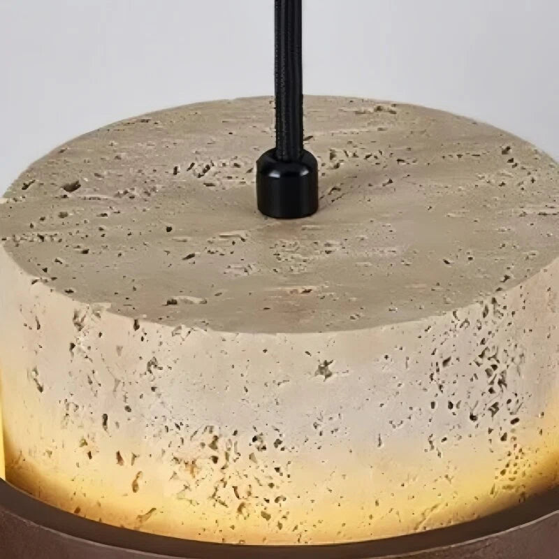 Stonel Contemporary Travertine Cylinder Pendant Lamp with Wood Frame U14 | Souliia