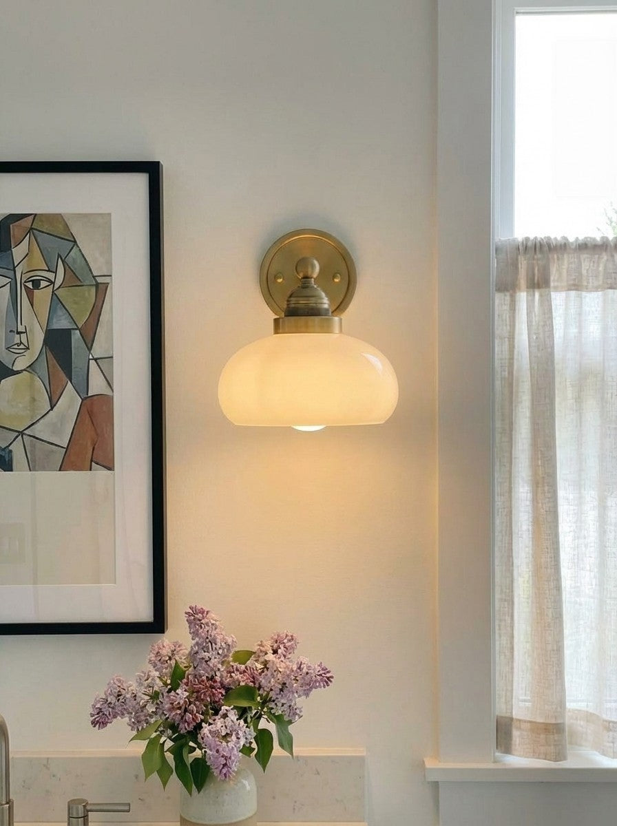 Riven Milk Glass Wall Lamp Vintage Industrial Style - Bedroom Bathroom Lighting | Souliia