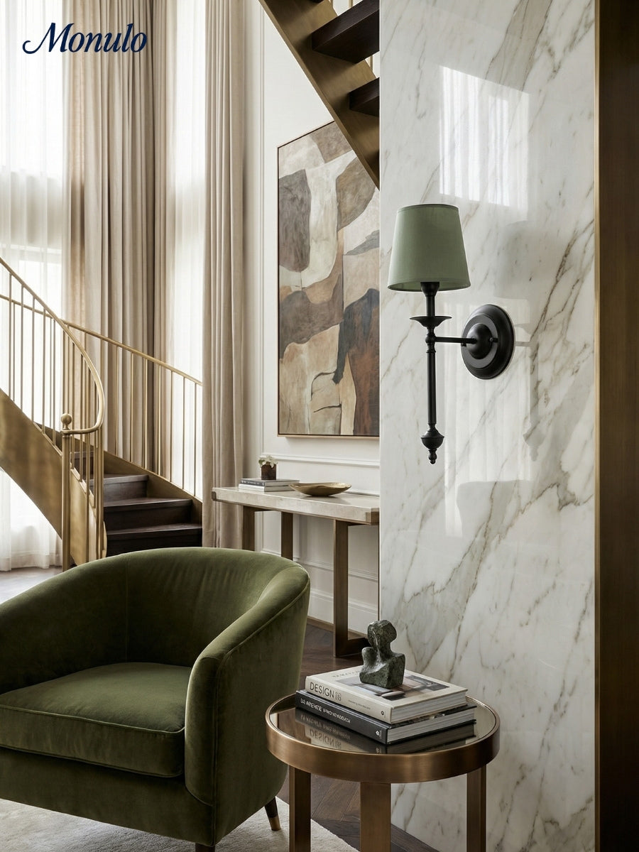 Rowan Fabric Shade Wall Sconce in Antique Copper - Vintage Luxury Light for Interiors | Souliia