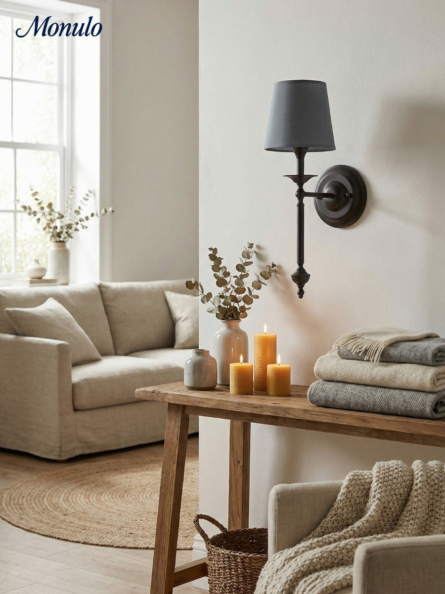 Rowan Fabric Shade Wall Sconce in Antique Copper - Vintage Luxury Light for Interiors | Souliia