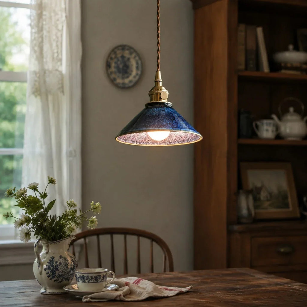 Lampada a sospensione vintage in ceramica smaltata a forno per sala da tè | Souliia