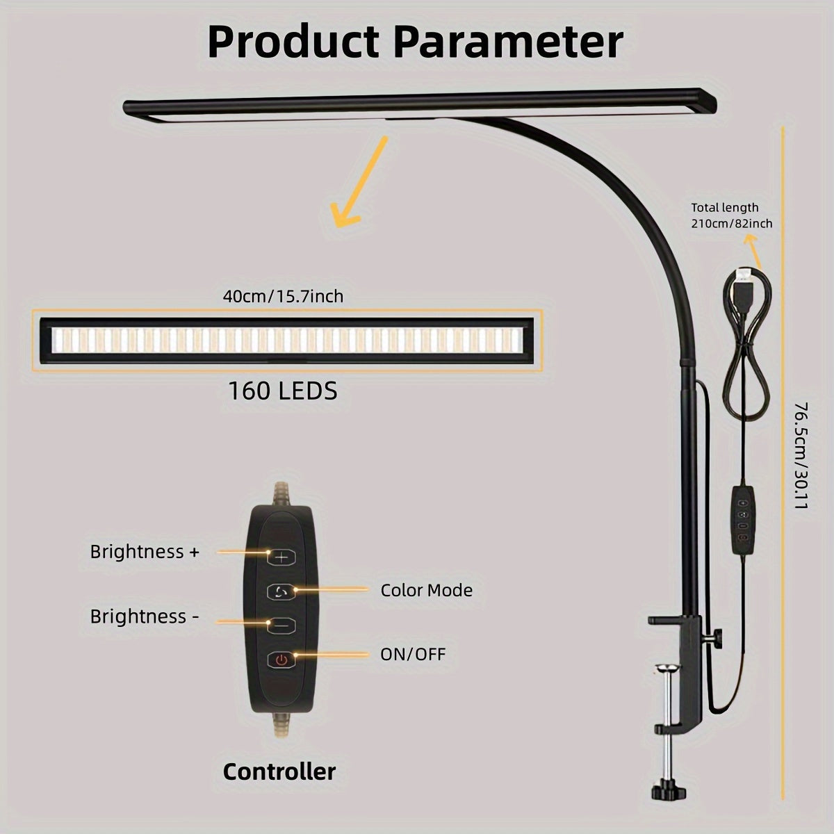 Widelux Ultra-Wide Clip-On Desk Lamp — 3-Color Temperature Control, Secure Desktop Clip